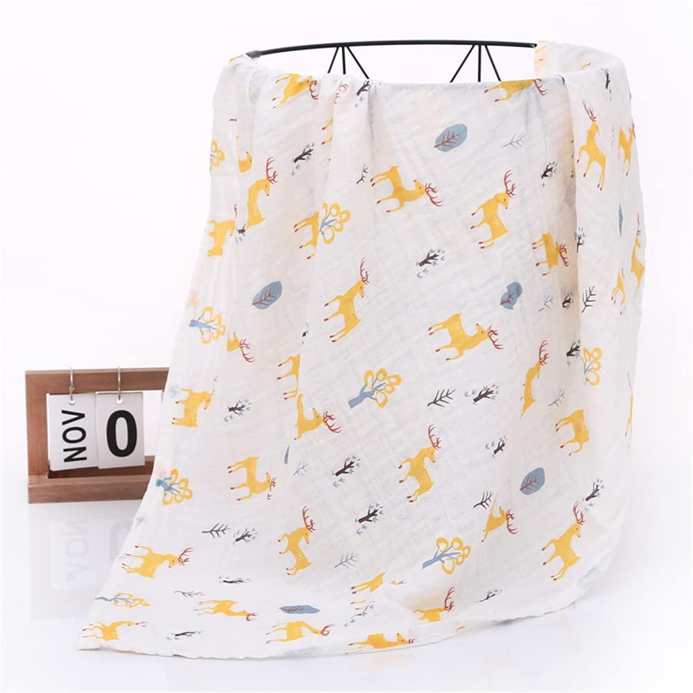 Chickwin Muslins Cloths Baby Swaddle Blanket Cotton Soft Large Nordic Muslins Receiving Blanket for Girls & Boys, Swaddle Wrape for Newborn Infant, Perfect Shower Gifts (Yellow Elk,120x110cm)