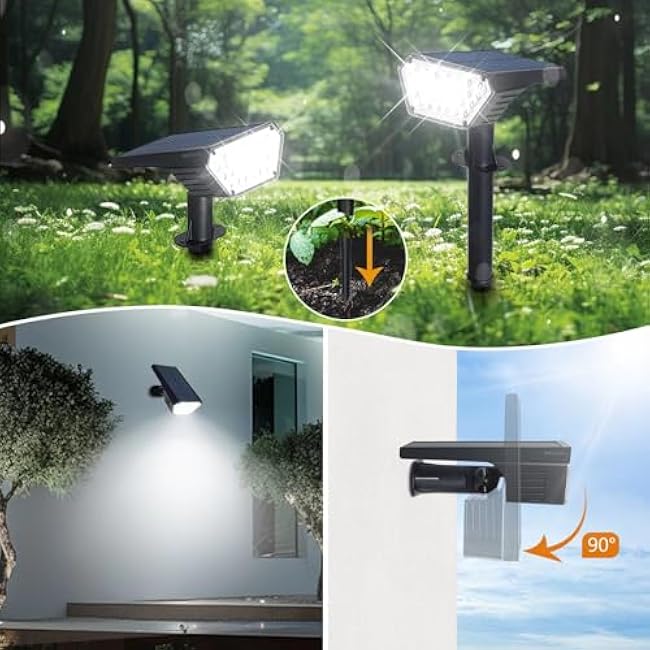 Solar Spot Lights Outdoor,Auto On/Off 4 Pack Solar Lights Outdoor Waterproof IP65,2-in-1 Solar Powered Outdoor Landscape Lighting,Solar Lights for Outside Yard Garden Pathway (Cool White)