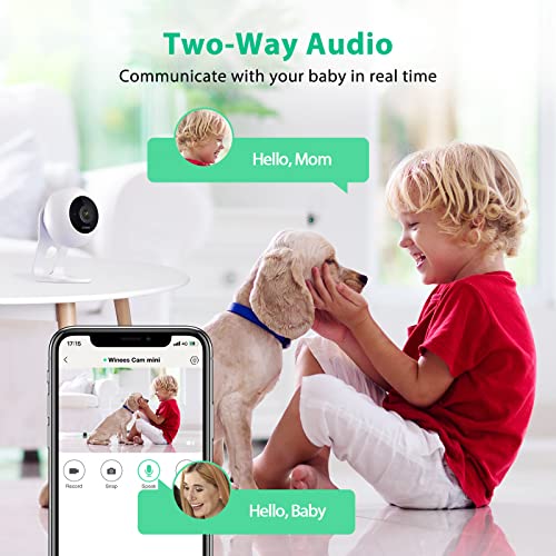 Winees Baby Monitor, 1080P Indoor Secuirty Camera Wi-Fi Smartphone Pet Cam, Motion Detection, 2-Way Audio, 2.4Ghz, Night Vision, Multi Installation Ip Cam, Work With Alexa (Mini) #TOP1