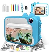 USHINING Instant Print Camera for Kids 12MP Digital Camera for Kids Aged 3-12 Ink Free Printing V...