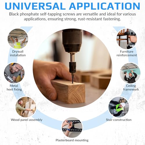 4.2mm x 19mm Selbstschneidende Schraube mit Waffelkopf, Schwarz Flachrundkopfschrauben aus Kohlenstoffstahl, Feingewinde-Phillips-Antrieb, Pozi-Flanschkopf für Blech, Gipskarton und Holz (50 St)