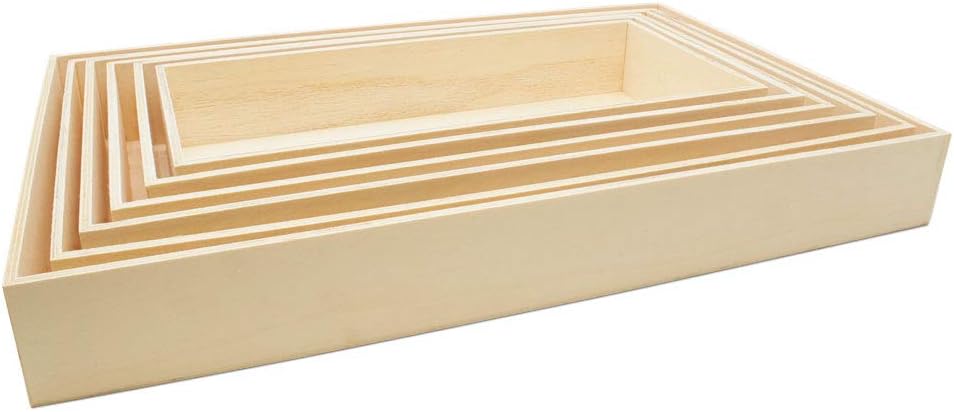 Unfinished Wood Nesting Trays, Set of 6 Wooden Crafting Trays, for Serving, Organizing, DIY Décor, and Play Tray, by Woodpeckers