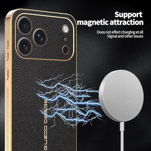 Housse iPhone 17 coque cuir noir anti-choc avec support magnétique