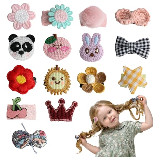 LANAFAY 15PCS Pinzas Pelo para Bebés, Horquillas de Lazo para Niñas y Bebés,Tela,Vistoso,Antideslizantes Horquillas Pelo Fino,accesorios para el cabello con motivos de panda, conejito y cereza
