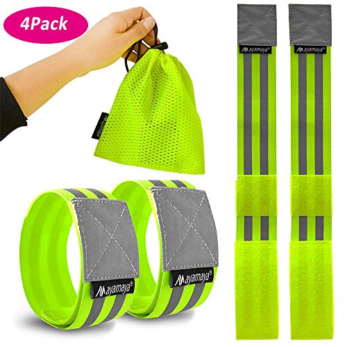 Reflective Running Gear Armband,AYAMAYA 4PCS High Visibility Elastic Wristbands/Ankle Bands/Leg Straps for Men