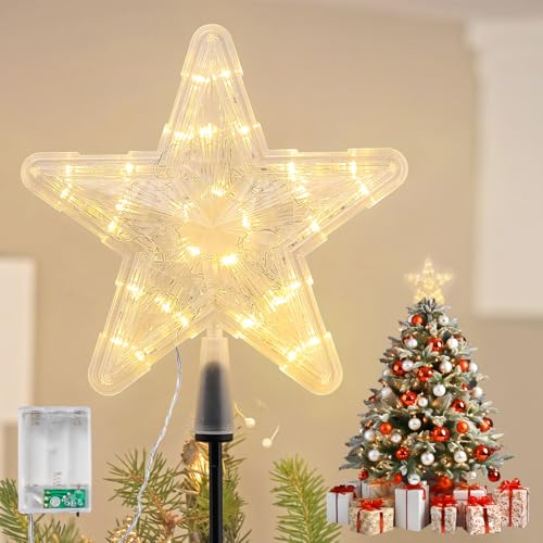 Christbaumspitze, 23 cm Baumspitze Weihnachten mit Halter, LED Lichter...