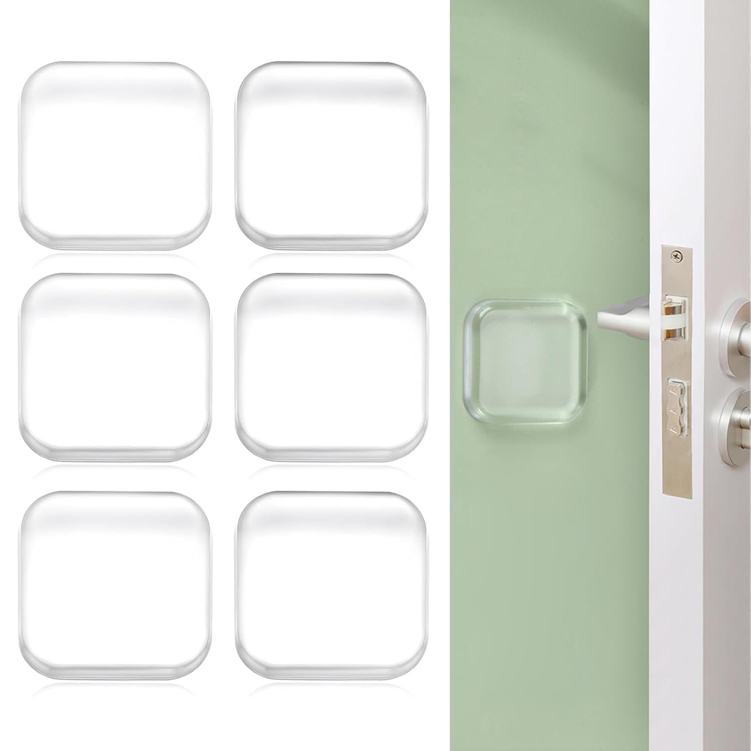 Door Stopper Clear Rubber Door Stops Wall Protector, Transparent Self Adhesive Door Handle Knob Wall Shield Bumper Guard for Bathroom, Kitchen, Tables, Wall Fridge Cabinet Headboard (6 PCS)