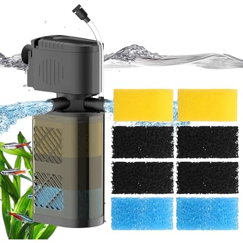VCRAZE 3-Stage Submersible Aquarium Filter & Replacement Filter Sponges (Including 2 x Coarse Sponge, 2 x Fine Sponge & 4 x Carbonized Sponge) Cover