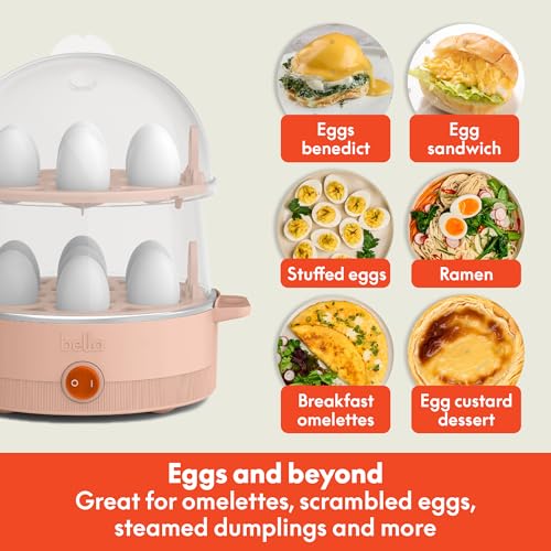 Image of bella Electric Egg Cooker, 14 Eggs Capacity Tray, Double Stack, for Poached, Scrambled, Hard, Medium & Soft Boiled Eggs, Omelets and Steamed Dumplings, Auto Shutoff, 360 Watt, Blossom
