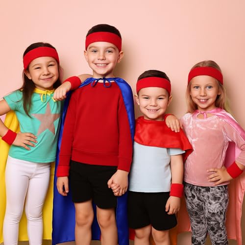 Image of Bememo 36 Pcs Neon Sweatbands Set for Kids 12 Headbands 24 Wristbands Bulk Sports Sweat Bands Athletic for Children Basketball Tennis Running Gym Student Gifts Glow Party