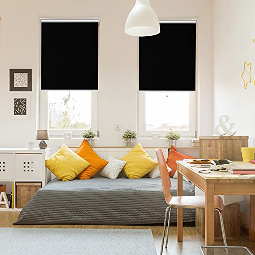 Roller Shades Pull Down Blackout Shades Cordless Window Blinds With Spring System Thermal Shades For Bedroom & Office 35X72, Black #TOP6