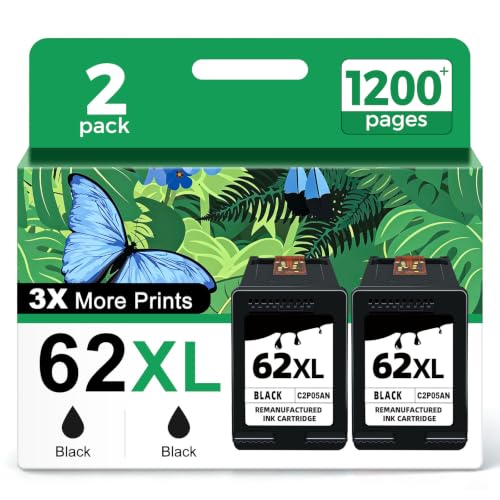 62 62XL Ink Cartridges Black Replacement for HP Ink 62 XL to 7640 7645