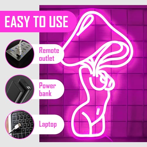 Image of Lady Mushroom Neon Sign Sexy Lady Mushroom Neon Light Dimmable Led Neon Sign for Man Cave Neon Light Signs Light Up Sign for Wall Decor Bedroom Club Bar Store Birthday Party Decor Gifts