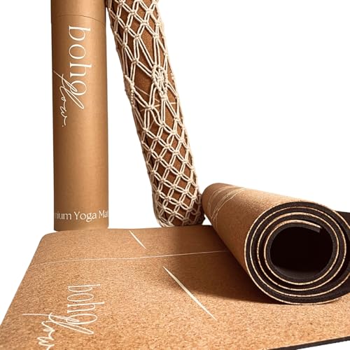 Premium Non Slip Cork Yoga Mat with Natural Rubber | 71" by 26" b...