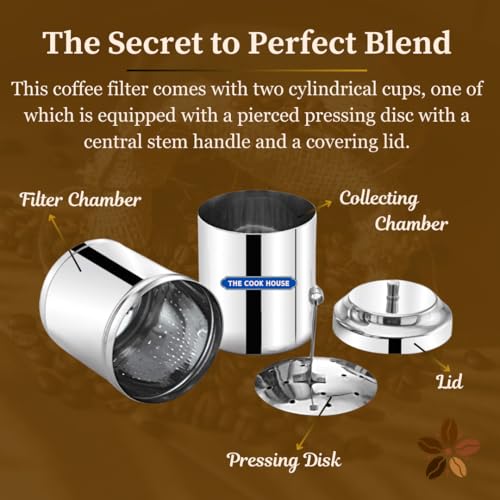 Image of The Cook House - Stainless Steel Filter Coffee Maker, South Indian Coffee Decoction Maker for Grounded Filer Coffee Powder (2-3 Cups)
