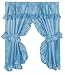Diamond Dot Ruffled Fabric Bathroom Window Curtain With Attached Valance and Tiebacks - Light Blue
