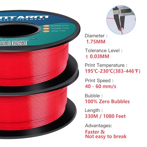 Image of GIANTARM 3D Printer Filament, Red Pla Filament, 1Kg(2.2lbs) Spool, 1.75mm Dimension Accuracy + /- 0.03mm, 3D Printing Filament