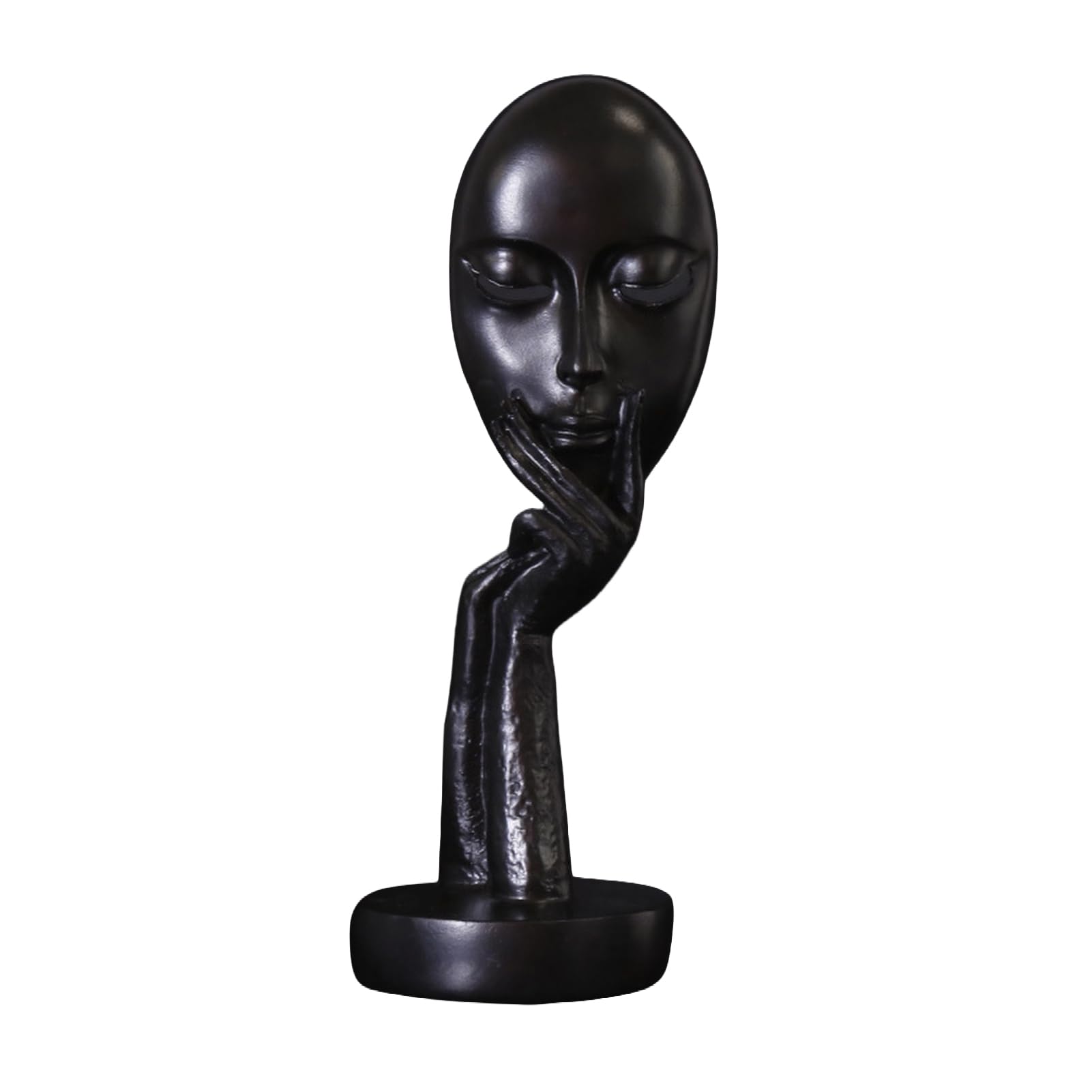 sugerou Abstract Contemplative Face Resin Sculpture, Minimalist Hand-on-Chin Bust Statue for Desk Living Room Office Creative Art Decor Entryway Bookshelf Gift for Art Lovers Black S