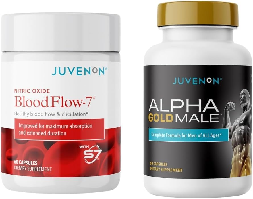 Juvenon suplemento de óxido nítrico BloodFlow-7 com Nitrosigine e Alpha Gold Male, pacote com 2