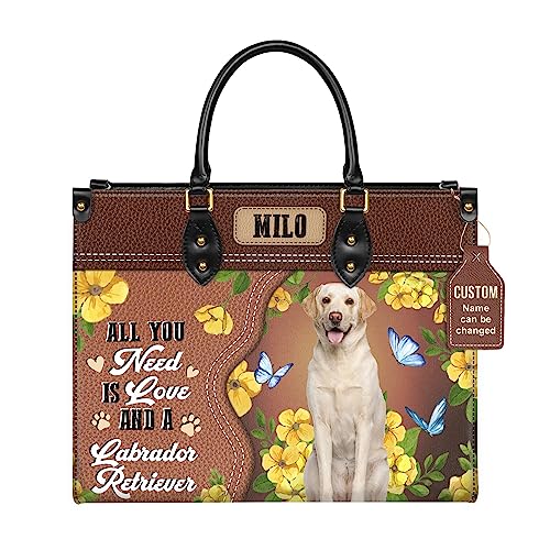Personalized Labrador Retriever Dog Handbags, Custom Name Dog Leather Bags, Purses, Shoulder Bag, Gift For Dog Mom Dog Lover