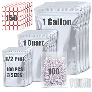 100 Pack Mylar Bags for Food Storage with 100x300cc Oxygen Absorbers - 9 Mil 10"x14", 9Mil 6"x9", 9Mil 4.3"x6.3" - Resealable Bags for Packaging Products & Ziplock Food Grade Bag for Storage