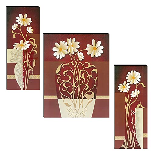 Image of Indianara Set of 3 Beautiful White Flower Art MDF Art Painting (0907FL) without glass 4.5 X 12, 9 X 12, 4.5 X 12 INCH