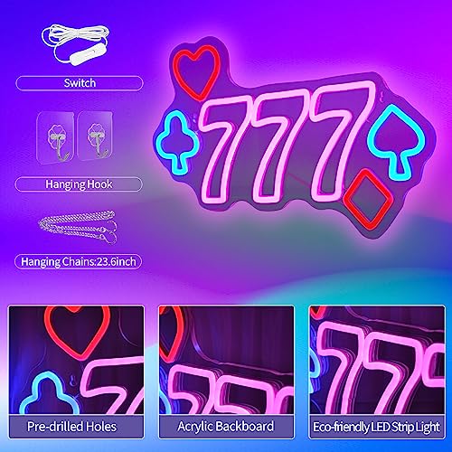 Image of 777 Casino Neon Signs for Wall Decor Pink LED Light Sign for Poker Room Decor Light Up Sign for Birthday Party Decoration USB Powered