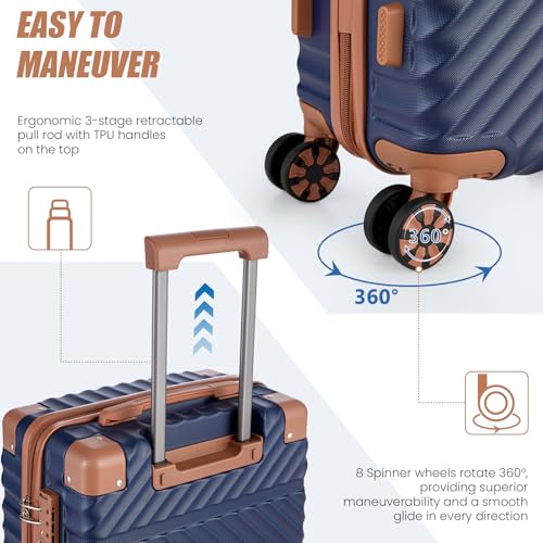 Image of Cosbarn Carry On Luggage 22x14x9 Airline Approved, Hardside 20 Inch Carry on Suitcases with Wheels, Hard Shell ABS Lightweight Carry on Luggage Set, Travel Suitcase Set with TSA Lock, DarkBlue