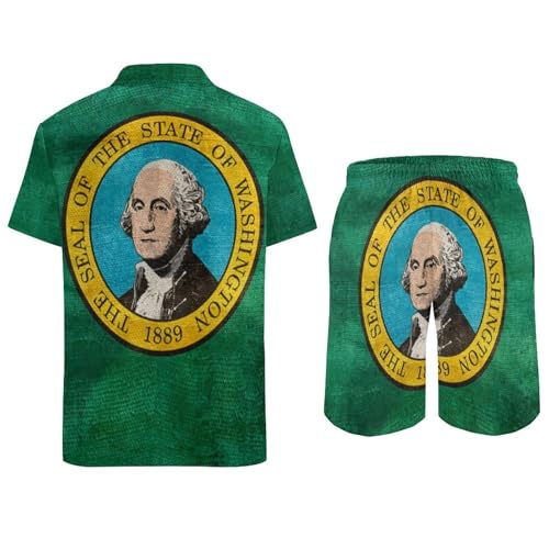 Camisa de botones y pantalones cortos de playa de Washington para hombre conjunto de 2 piezas 6