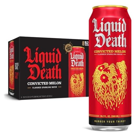 Liquid Death Flavored Sparkling Water with Agave, Convicted Melon, 19.2 oz King Size Cans (8-Pack)