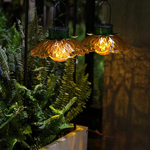 Xuwen 2 Pack Solar Outdoor Lights Amber Crackle Globe Glass - Solar Lantern Outdoor,Led Landscape.solar Hanging Lights. Solar Lantern Outdoor To Hang For Yard And Lawn Tree,Fence,Patio,Lawn,Walkway #TOP1