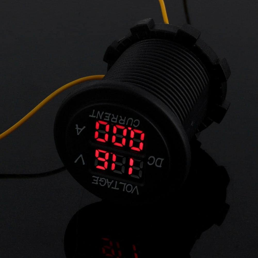 Voltmetro digitale a LED 12 a 24 V, amperometro digitale 2 in 1, tester di corrente e tester di tensione, display digitale a LED rosso, per auto, moto, camion, barche marine