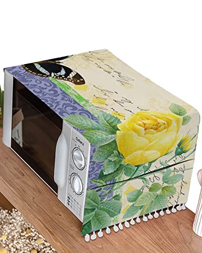 Fridge Dust Cover, Yellow Flower Washing Machine Top Covers, Purple Retro Botanical Butterfly Modern Abstract Art Polyester Kitchen Refrigerator Covers Protector Storage Organizer Bags, 28" X 67" #TOP1