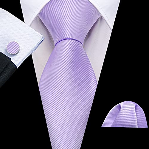 Image of Barry.Wang Plain Men Silk Ties Extra Long Satin Necktie for Wedding Business Handkerchief Cufflinks Set Solid Colors