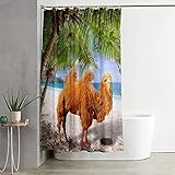 Hixingo Cortina de Ducha Impermeable, 3D Camello Cortina Ducha Poliester Lavable Cortinas de Baño con 12 Ganchos Cortina Baño para Familia, Hotel (90x180cm,Camello Palma)