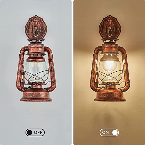 Image of Wall Sconces, Retro Antique Vintage Rustic Lantern Lamp Wall Sconce Light Fixture (Yellow Bronze - 2 Pcs)