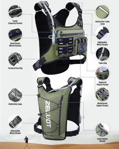 Image of Zelvot Running Vest with 2L Water Bladder, Hydration Backpack, U.S. Design Patent, Lightweight Hydration Pack with Gear Holder, Reflective Chest Pack for Men Women