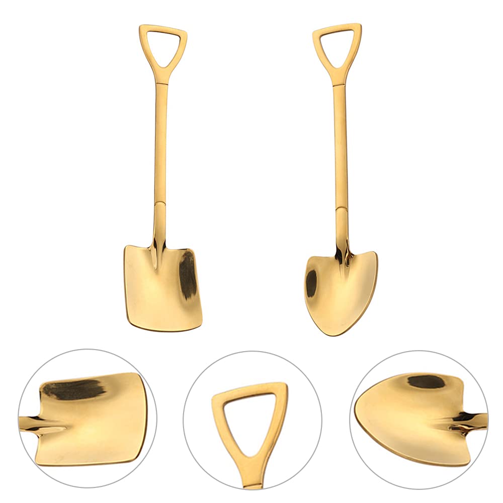 Lot De 8 Cuillères à Café INOX Dorées | 4 Pelles Pointues + 4 Plates | Pour Dessert, Glace, Chocolat Chaud, Décoration - 4