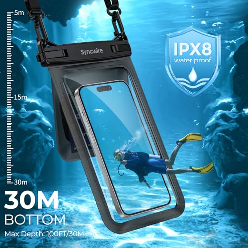 SYNCWIRE Waterproof Phone Case, 2-Pack IPX8 Double Space Waterproof Phone Pouch for iPhone 15 14 13 12 Pro Max XR X SE 2022 8 Samsung S24 S23 S22 Ultra S21 Phones Under 8.5 Inch - Black by SYNCWIRE - Used condition - Image 3