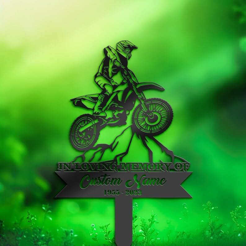 Personalized Memorial Stake for Outdoors Motocross Biker Grave Marker 8x8 inch Custom Metal Signs Motocross Biker Sympathy Gifts for Loss of Loved One (Style 11)
