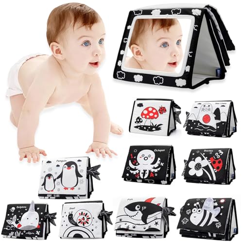 Espejo Bebe Montessori, 0-6 Meses,Plegable Libro Interactivo de T...