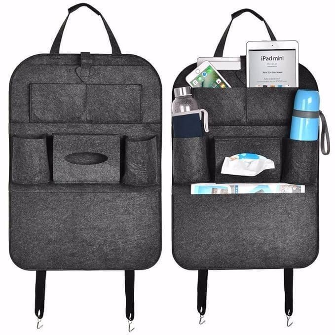 Car Back Seat Organiser, Multi-Pocket Felt Storage Bag with Tissue Holder, Gray, Pack of 2-picture-31