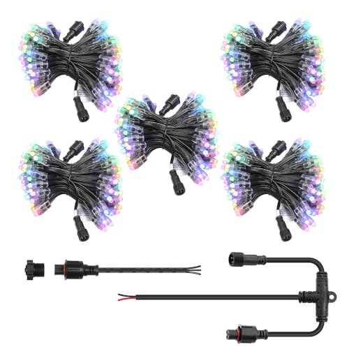 ALITOVE 24V WS2811 Pixel Lights Xconnect 12mm Diffused Addressable RGB LED String Light 500 LEDs Programmable LED Lights Waterproof IP68 for DIY Halloween Christmas House Outdoor Decor