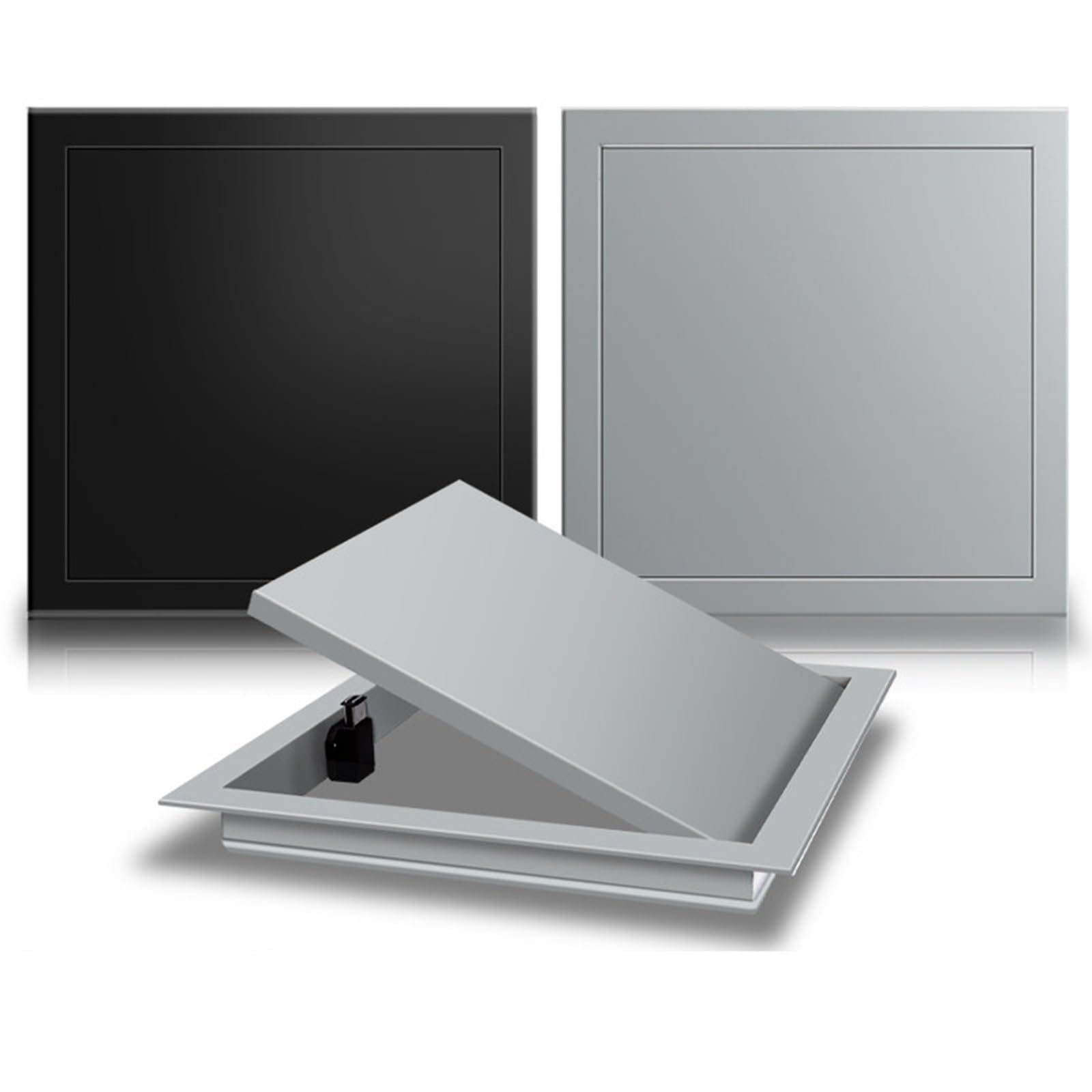 Panel de acceso universal de aluminio gris de 30x70 cm con sistema clic para pared y techo