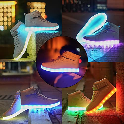 Pyyiqi Led Light Up Shoes For Kids High Top Sneakers For Boys Girls Hip-Hop Dancing Shoes For Halloween Christmas Party With Usb Charging White 37 #TOP3