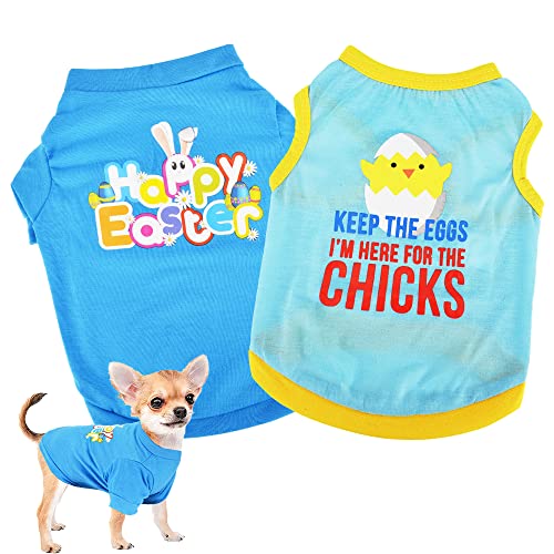 Sebaoyu Easter Dog Shirts Printed Summer Puppy Sweat Sweatshirt Cute Pet Clothing Bunny/Chicken Pattern Pattern 2 Pack (Medium)