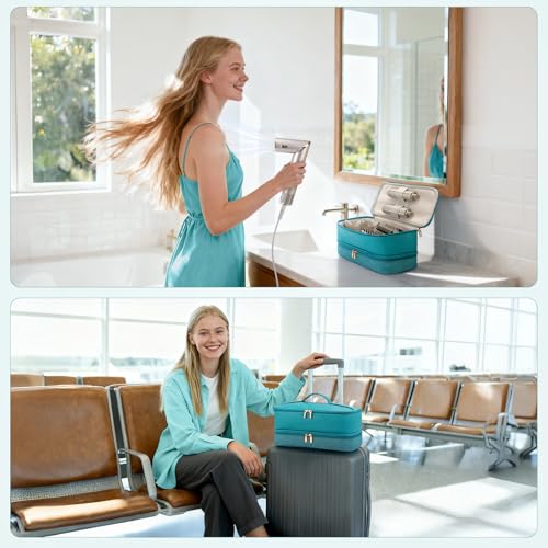 Image of Travel Hair Dryer Case for Shark Flexstyle, Double-Layer Carrying Case for Shark Flex Style Blow Dryer, Portable Hair Tools Storage Organizer Bag for Shark Beauty Hairdryer Attchments (Teal Green)