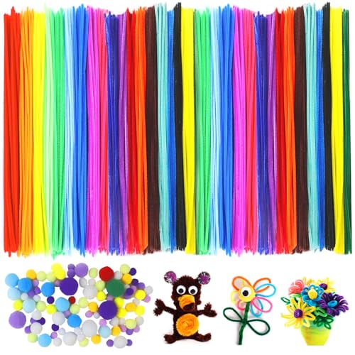 Kit 500 Pièces Fils Chenille 27 Couleurs - Loisirs Créatifs Avec Yeux Et Pompons Pour Enfants Et Adultes