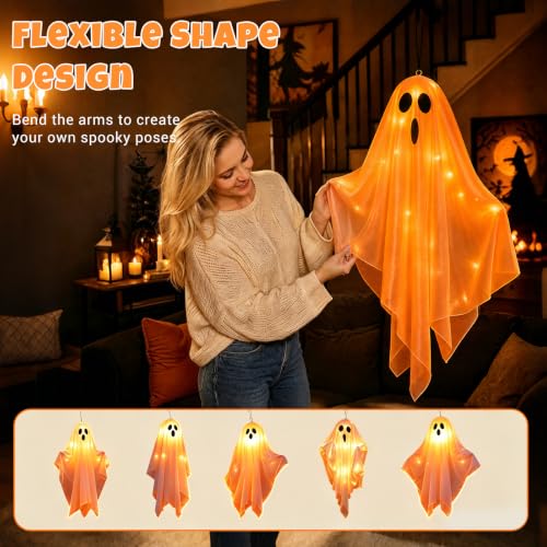 iDLEHANDS Halloween Decor, 3 Pack Halloween Hanging Ghosts with Light - Image 4