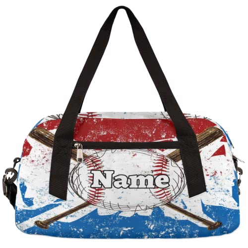 Baseball Custom Name Kids Duffel Overnight Bag for Little Boys Girls Teen, Sport Baseball Theme Personalized Small Gym Sport Duffel Bag Travel Weekender Tote Carry-On Dance Bag,